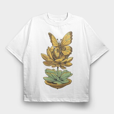 Steampunk Inspired Butterfly Lotus, Tricou Oversize Barbati (Unisex)