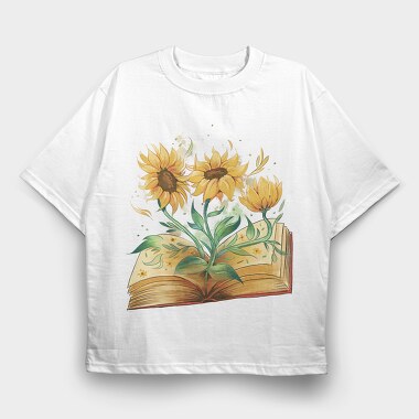 Sunflowers Coming Out Of Book Watercolor, Tricou Oversize Barbati (Unisex)