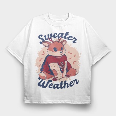 Sweater Weather Deer Mug, Tricou Oversize Barbati (Unisex)