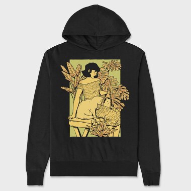Girl And Cat, Hanorac Oversize Barbati (Unisex)