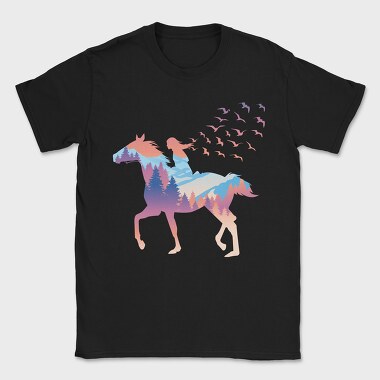 Girl And Horse Forest Winter Landscape, Tricou Barbati (Unisex)