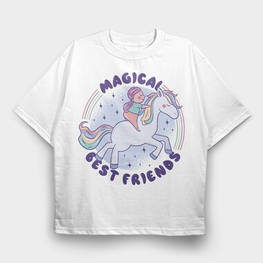 Girl And Pony Best Friend Quote Magical, Tricou Oversize Barbati (Unisex)