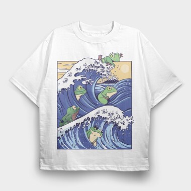 Kanagawa Wave Frogs Japanese, Tricou Oversize Barbati (Unisex)