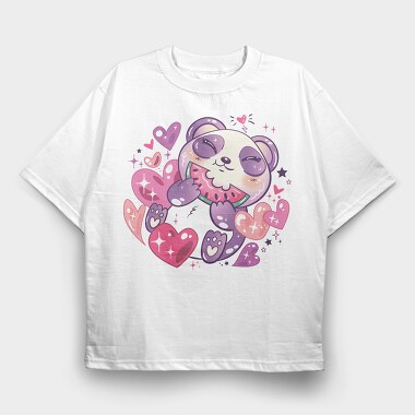 Kawaii Anime Animals Panda, Tricou Oversize Barbati (Unisex)
