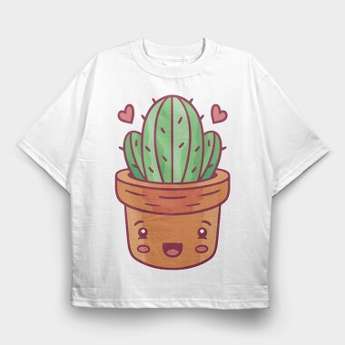 Kawaii Cactus In A Pot, Tricou Oversize Barbati (Unisex)
