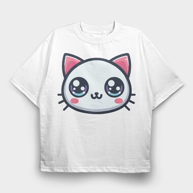 Kawaii Cute Cat Face, Tricou Oversize Barbati (Unisex)