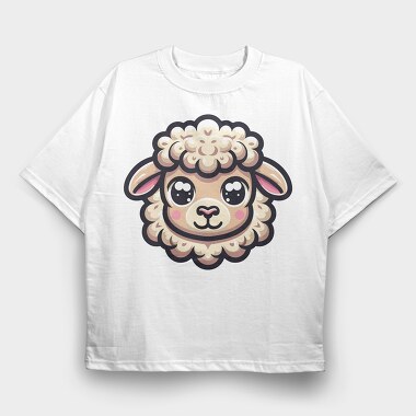 Kawaii Sheep Face, Tricou Oversize Barbati (Unisex)