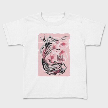Koi Fish Animal Sakura Flowers, Tricou Copii