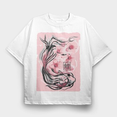 Koi Fish Animal Sakura Flowers, Tricou Oversize Barbati (Unisex)