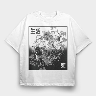 Koi Yin Yang Life Death Hand Drawn, Tricou Oversize Barbati (Unisex)