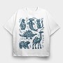 Blue Animals Cut Out Scandinavian Art, Tricou Oversize Barbati (Unisex)