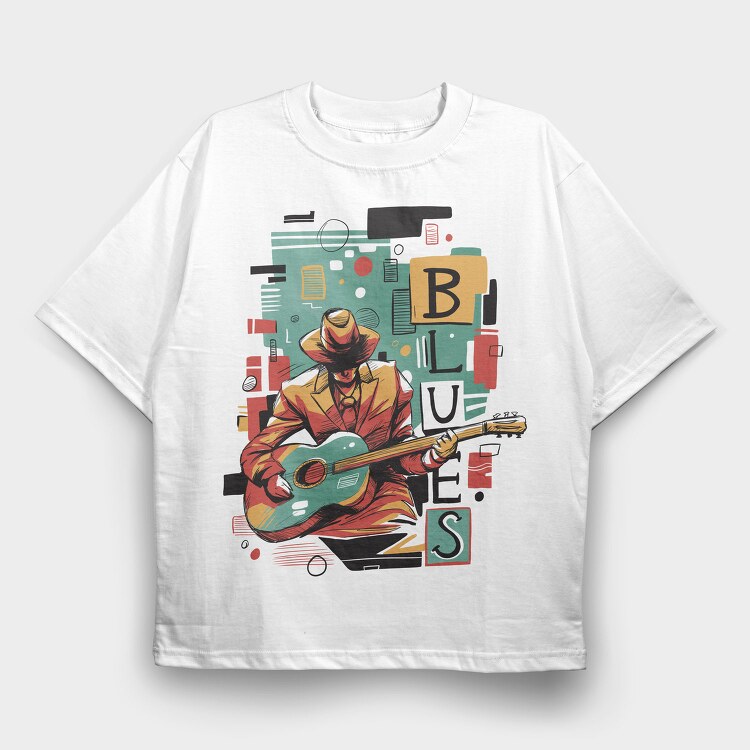 Blues Musician Abstract Music, Tricou Oversize Barbati (Unisex)