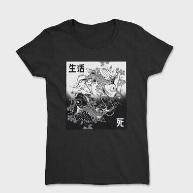 Koi Yin Yang Life Death Hand Drawn, Tricou Femei