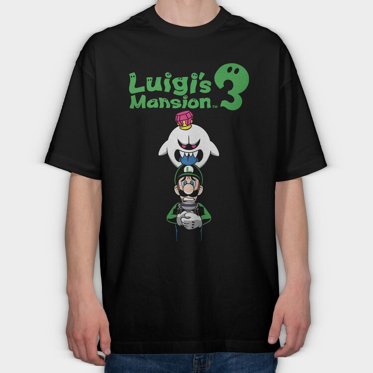 Luigi Boo Black Background, Tricou Oversize Barbati (Unisex)