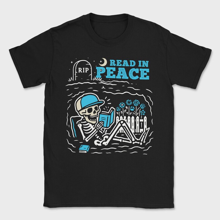 Book Lover Skeleton Humor Read In Peace, Tricou Barbati (Unisex)