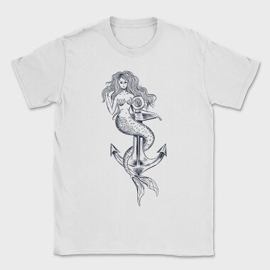 Hand Drawn Mermaid Siren And Anchor, Tricou Barbati (Unisex)