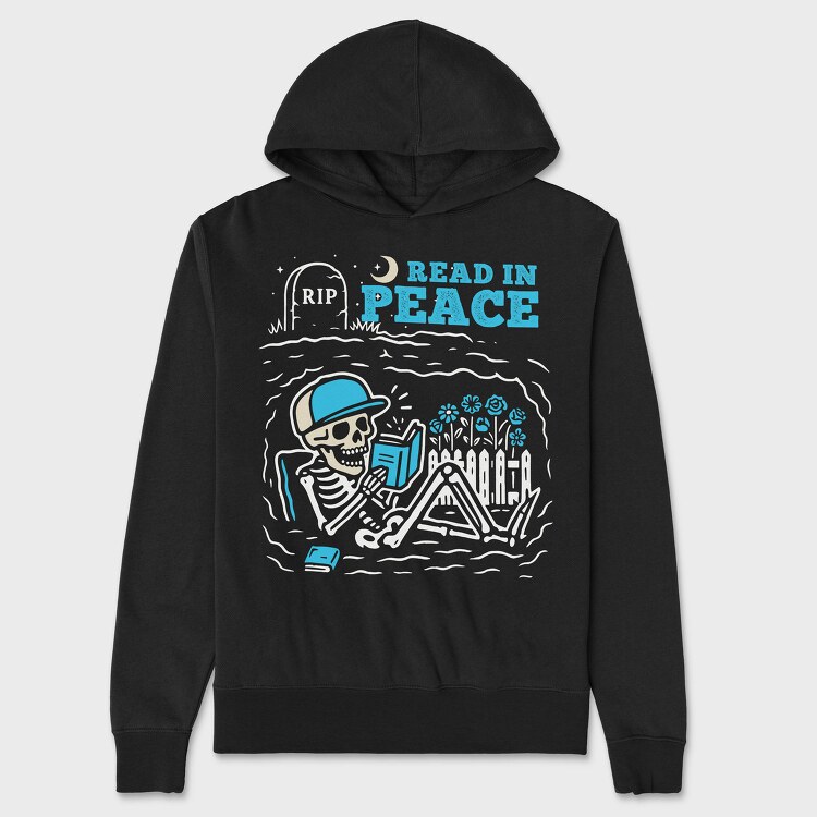 Book Lover Skeleton Humor Read In Peace, Hanorac Oversize Barbati (Unisex)