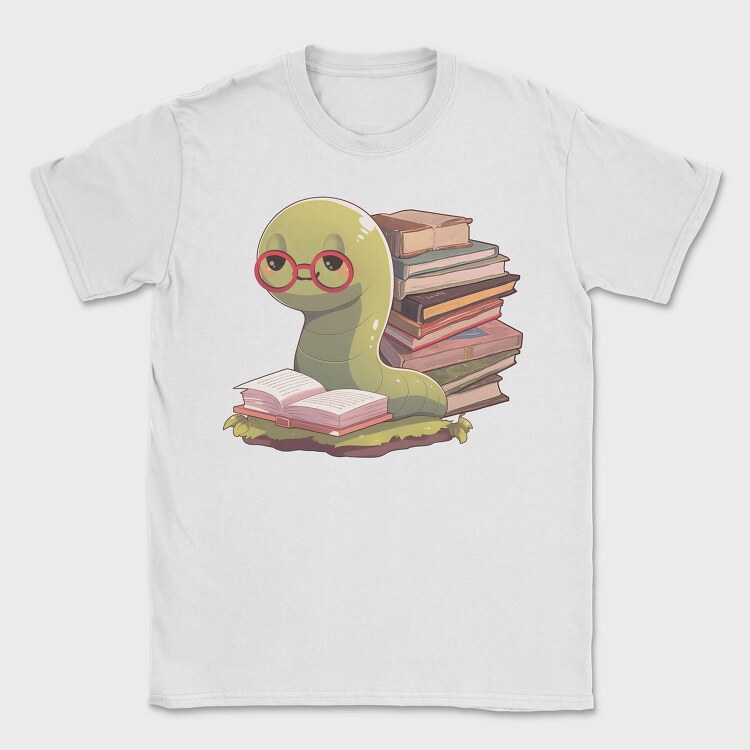 Bookworm With Glasses Worm Reading, Tricou Barbati (Unisex)