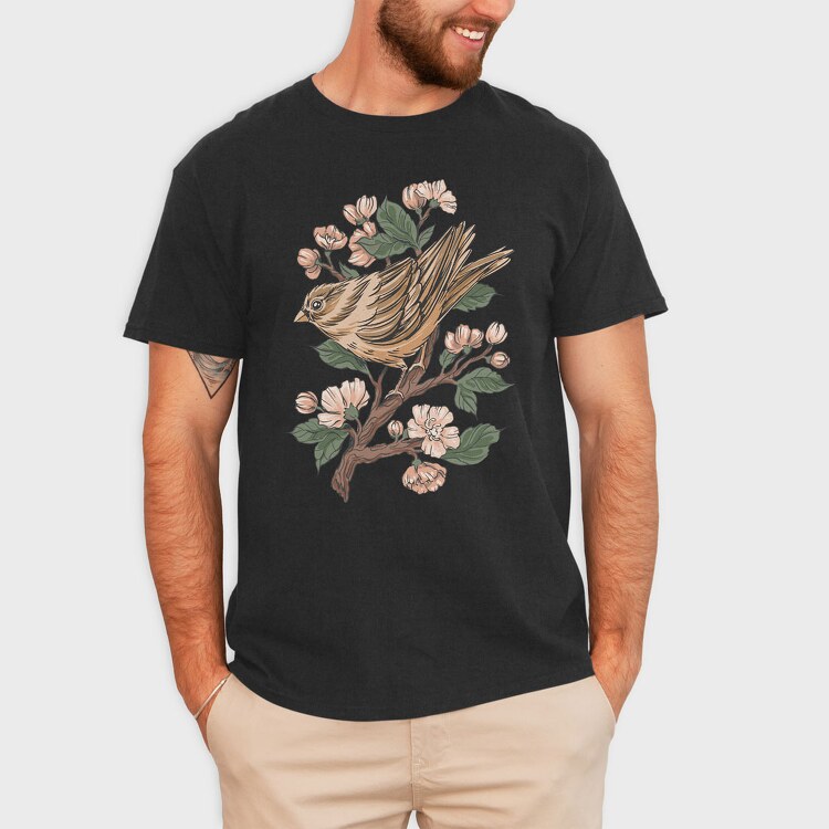 Sparrow Cherry Blossom, Tricou Barbati (Unisex)