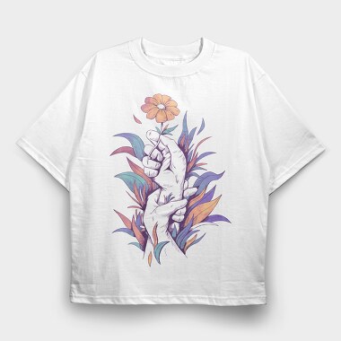 Hands Holding A Flower Plants, Tricou Oversize Barbati (Unisex)