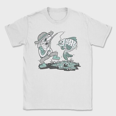 Happy Fisherman And Fish Cartoon, Tricou Barbati (Unisex)