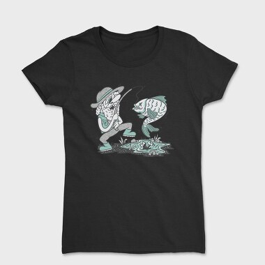 Happy Fisherman And Fish Cartoon, Tricou Femei