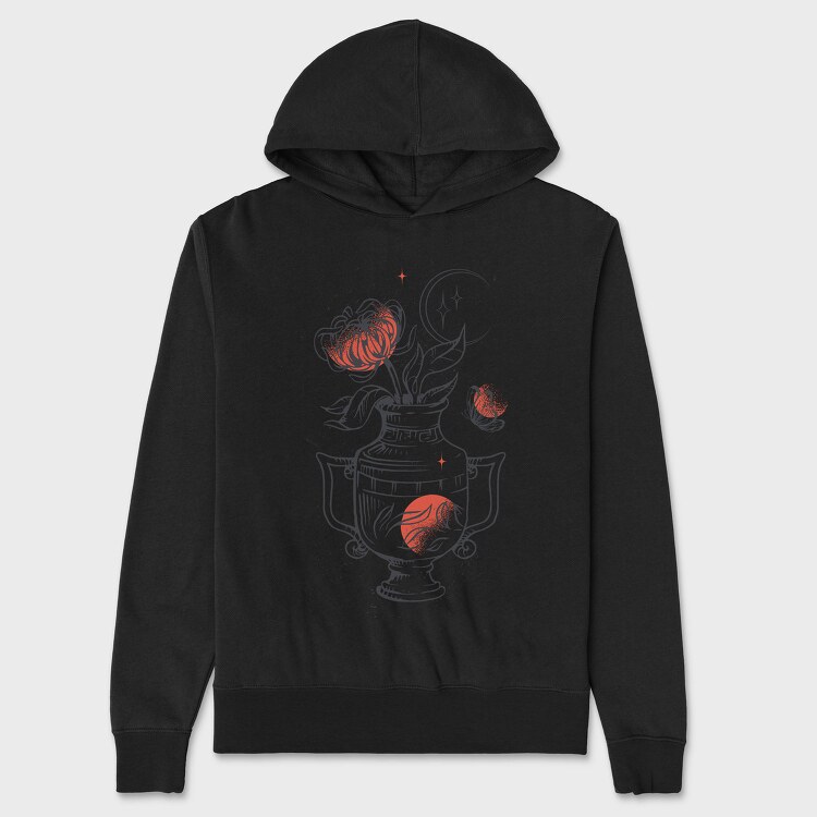 Tattoo Floral Vase Chrysanthemum Moon Red Black, Hanorac Oversize Barbati (Unisex)