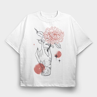 Tattoo Hand And Flower Chrysanthemum, Tricou Oversize Barbati (Unisex)