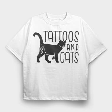 Tattoos And Cats, Tricou Oversize Barbati (Unisex)