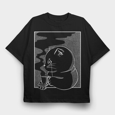 Tea Cat Chalk, Tricou Oversize Barbati (Unisex)