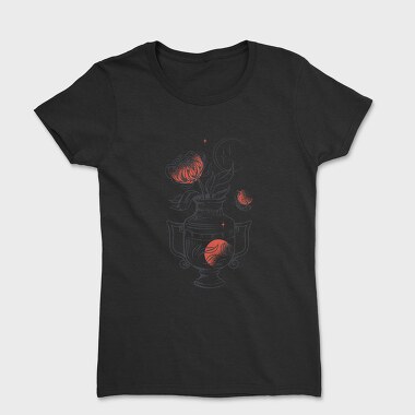 Tattoo Floral Vase Chrysanthemum Moon Red Black, Tricou Femei