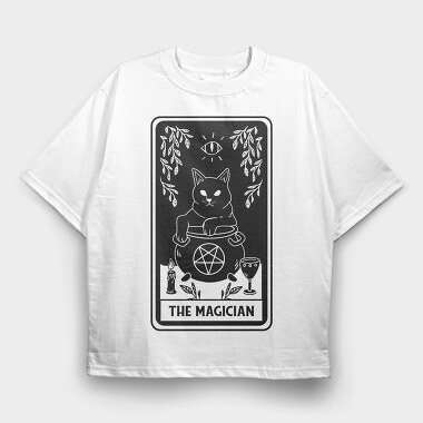 The Magician Tarot Card Cat, Tricou Oversize Barbati (Unisex)