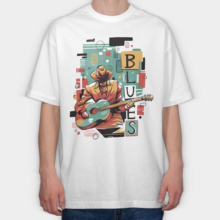 Blues Musician Abstract Music, Tricou Oversize Barbati (Unisex)