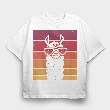 Llama Animal Retro Sunset, Tricou Oversize Barbati (Unisex)