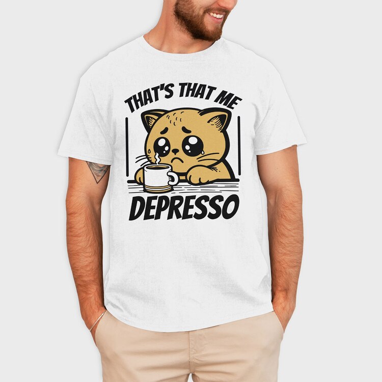 Depresso Cat, Tricou Barbati (Unisex)