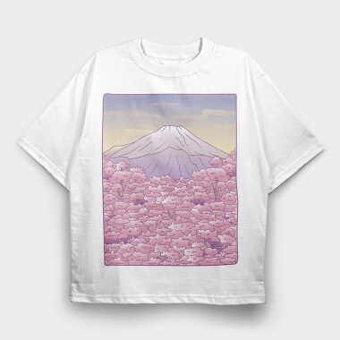 Pastel Sakura Mount Fuji, Tricou Oversize Barbati (Unisex)