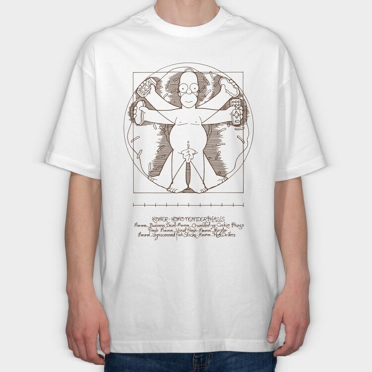 Homer Simpson Mensch Da Vinci Anatomie, Tricou Oversize Barbati (Unisex)