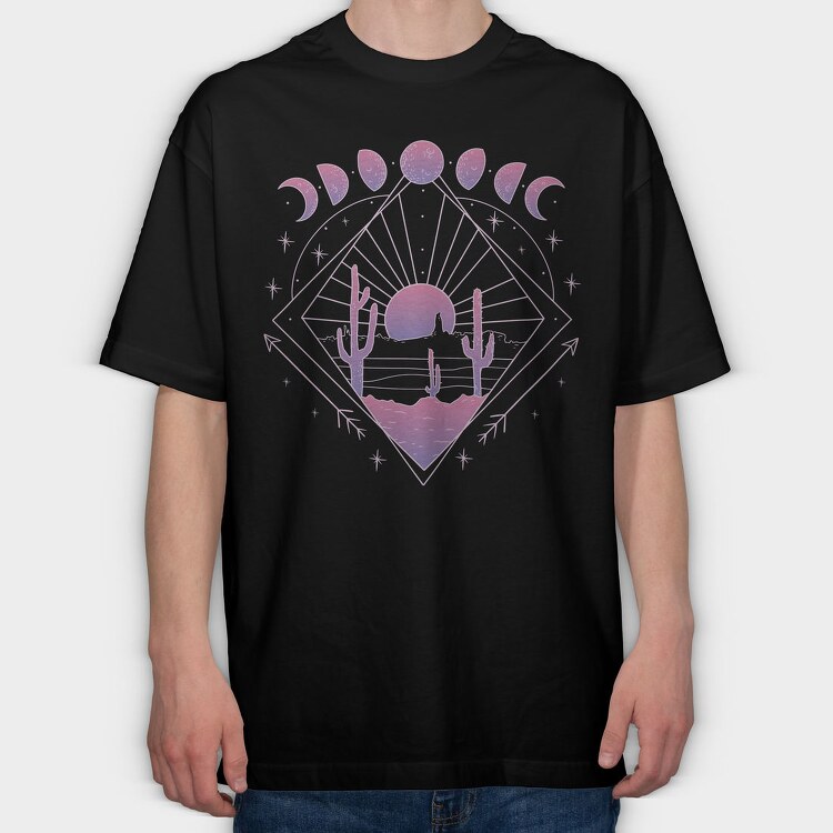Boho Moon Phases, Tricou Oversize Barbati (Unisex)