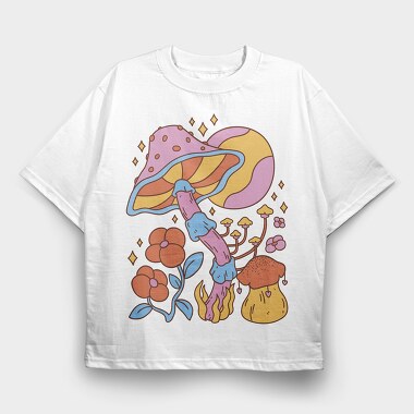 Hippie Mushroom Planet Flower, Tricou Oversize Barbati (Unisex)