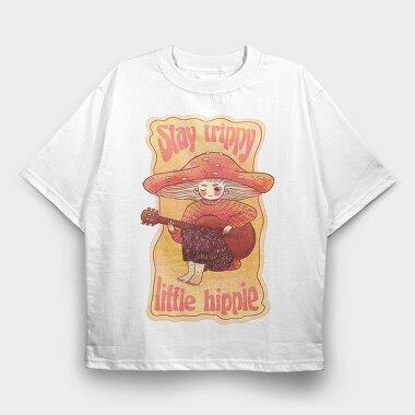 Hippie Mushroom Playing Guitar Stay Trippy, Tricou Oversize Barbati (Unisex)