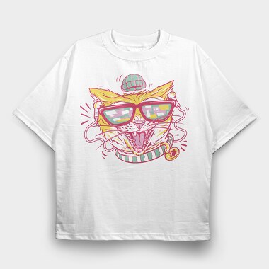 Hipster Gamer Cat, Tricou Oversize Barbati (Unisex)