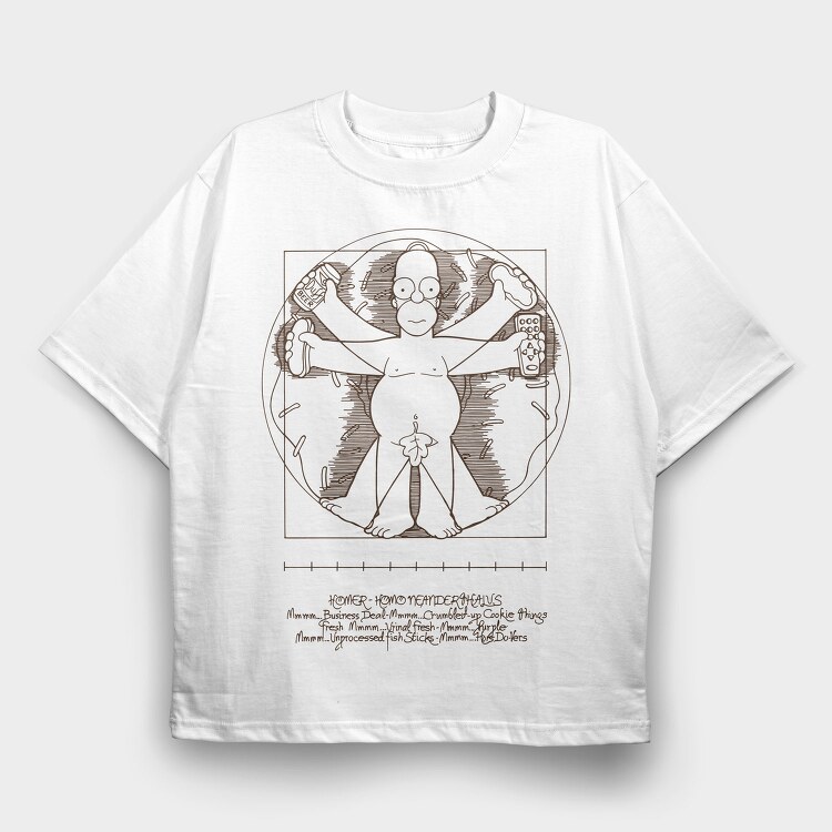 Homer Simpson Mensch Da Vinci Anatomie, Tricou Oversize Barbati (Unisex)