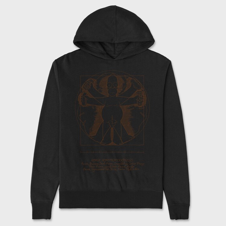 Homer Simpson Mensch Da Vinci Anatomie, Hanorac Oversize Barbati (Unisex)