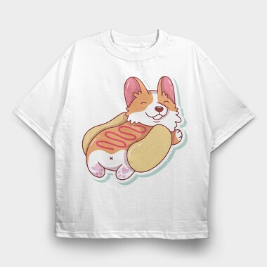 Hotdog Corgi, Tricou Oversize Barbati (Unisex)