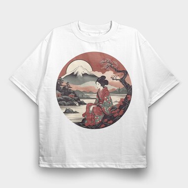 Traditional Japanese Geisha, Tricou Oversize Barbati (Unisex)