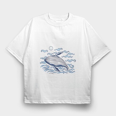 Whale Ocean Illustration, Tricou Oversize Barbati (Unisex)