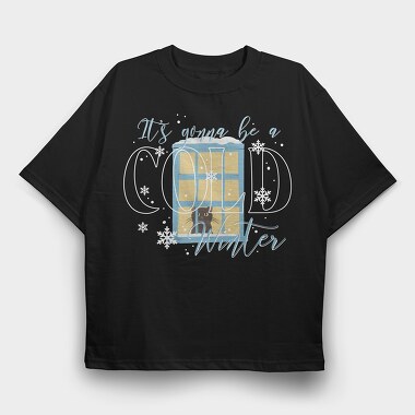 Winter Window Cat, Tricou Oversize Barbati (Unisex)