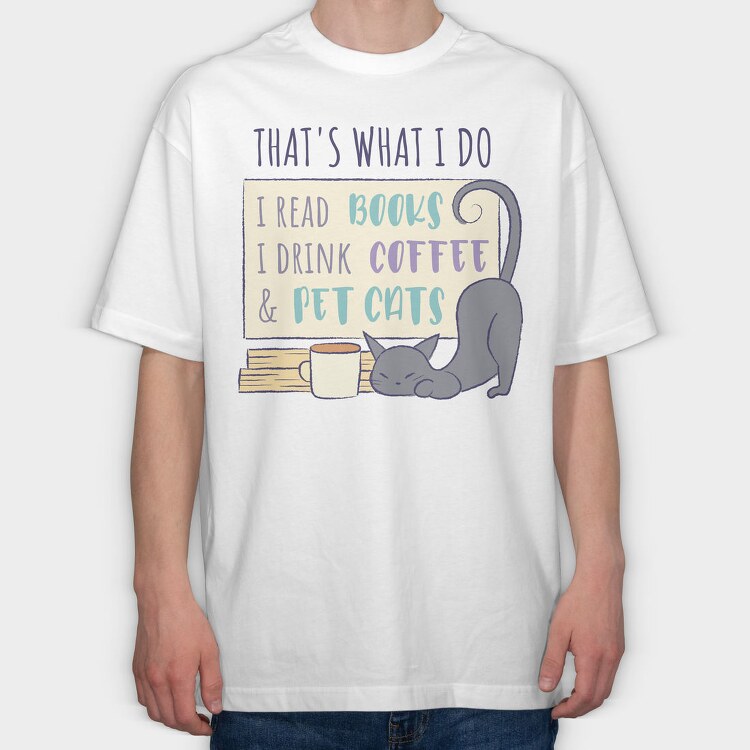 Books Cats And Coffee Pet, Tricou Oversize Barbati (Unisex)