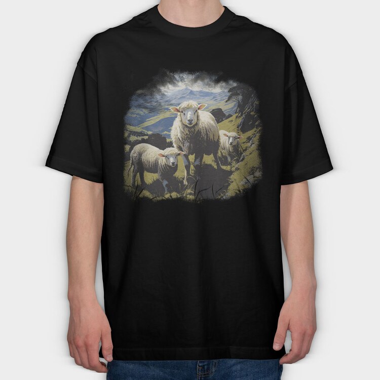 Sheep And Lambs Hillside, Tricou Oversize Barbati (Unisex)