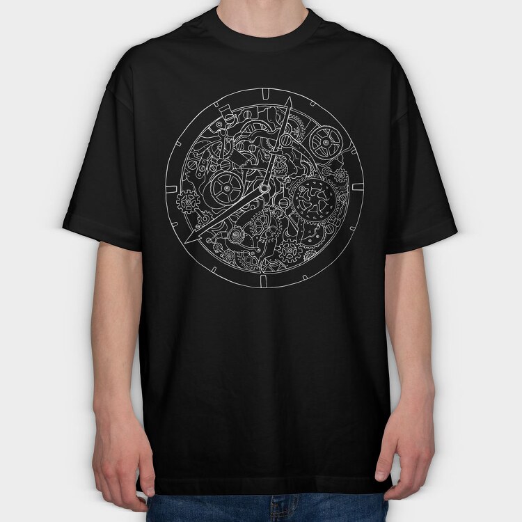 Mechanical Watch Line Art, Tricou Oversize Barbati (Unisex)